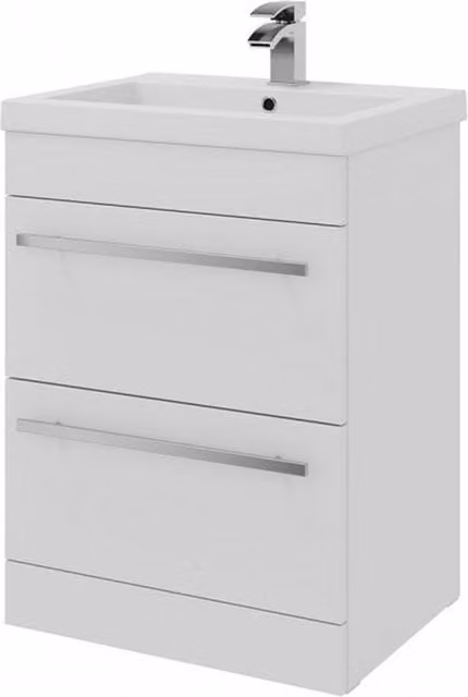 Clifton White 2 Drawer Standing Bathroom Unit with Ceramic Basin, Width: 60 cm