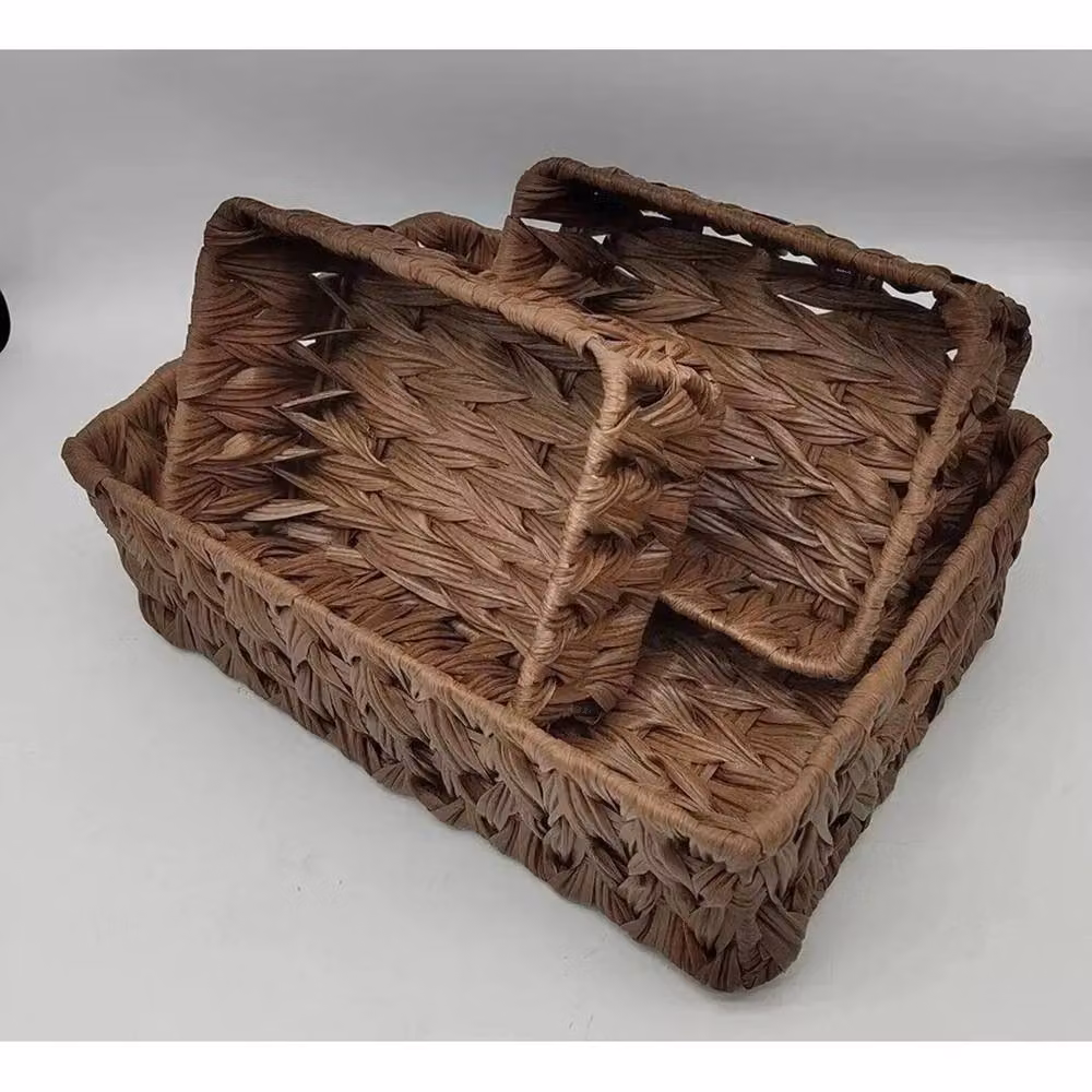 KORVIXA Set of 3 Brown Open Weave Decorative Wicker Baskets – 3