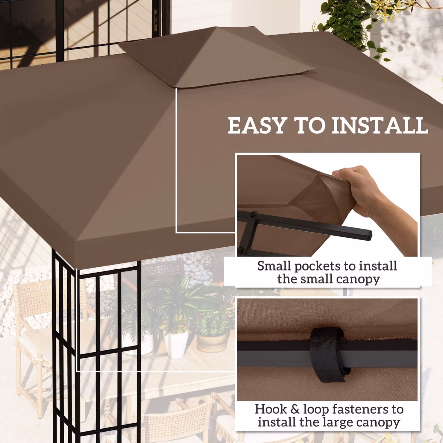 Outsunny Coffee Brown Polyester Gazebo Replacement Canopy Cover, 3 x 3 m – 5