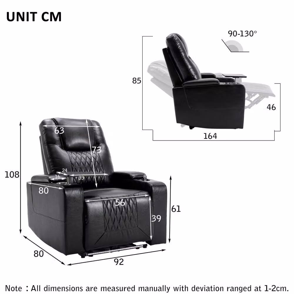 Matteo Electric Recliner Chair in Black Synthetic Leather with USB, Swivel Tray and Storage – 2