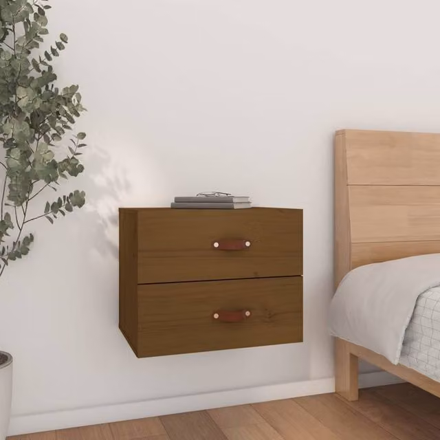 Berkfield Home Wall-mounted Rustic Pine Bedside Cabinet, Honey Brown, W: 50 cm, D: 36 cm, H: 40 cm – 1