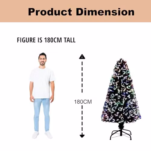 Shatchi Green Fibre Optic Christmas Tree with Multicolour Changing LED Lights, H: 180 cm, W: 90 cm, D: 90 cm – 4