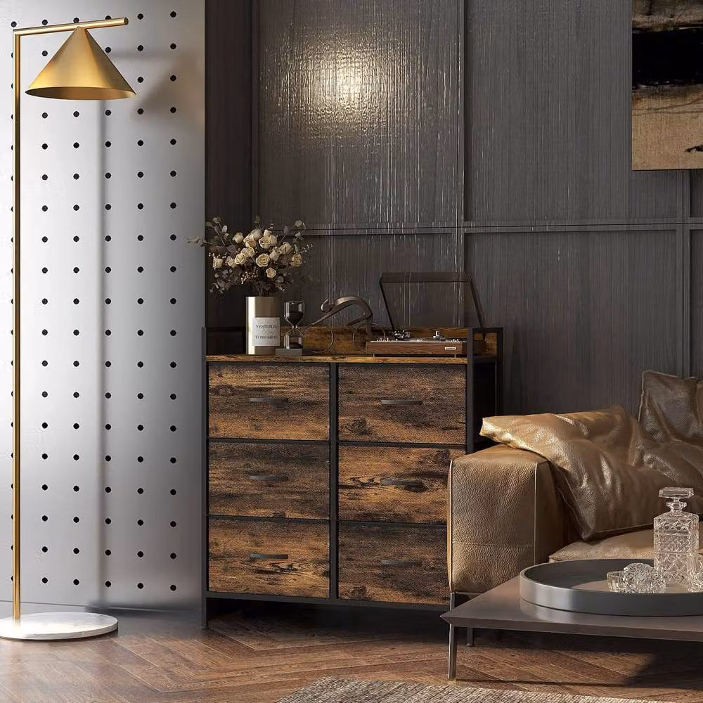 Wyld Haus Luve 6 Drawer Fabric and Metal Storage Chest in Rustic Brown and Black – 7