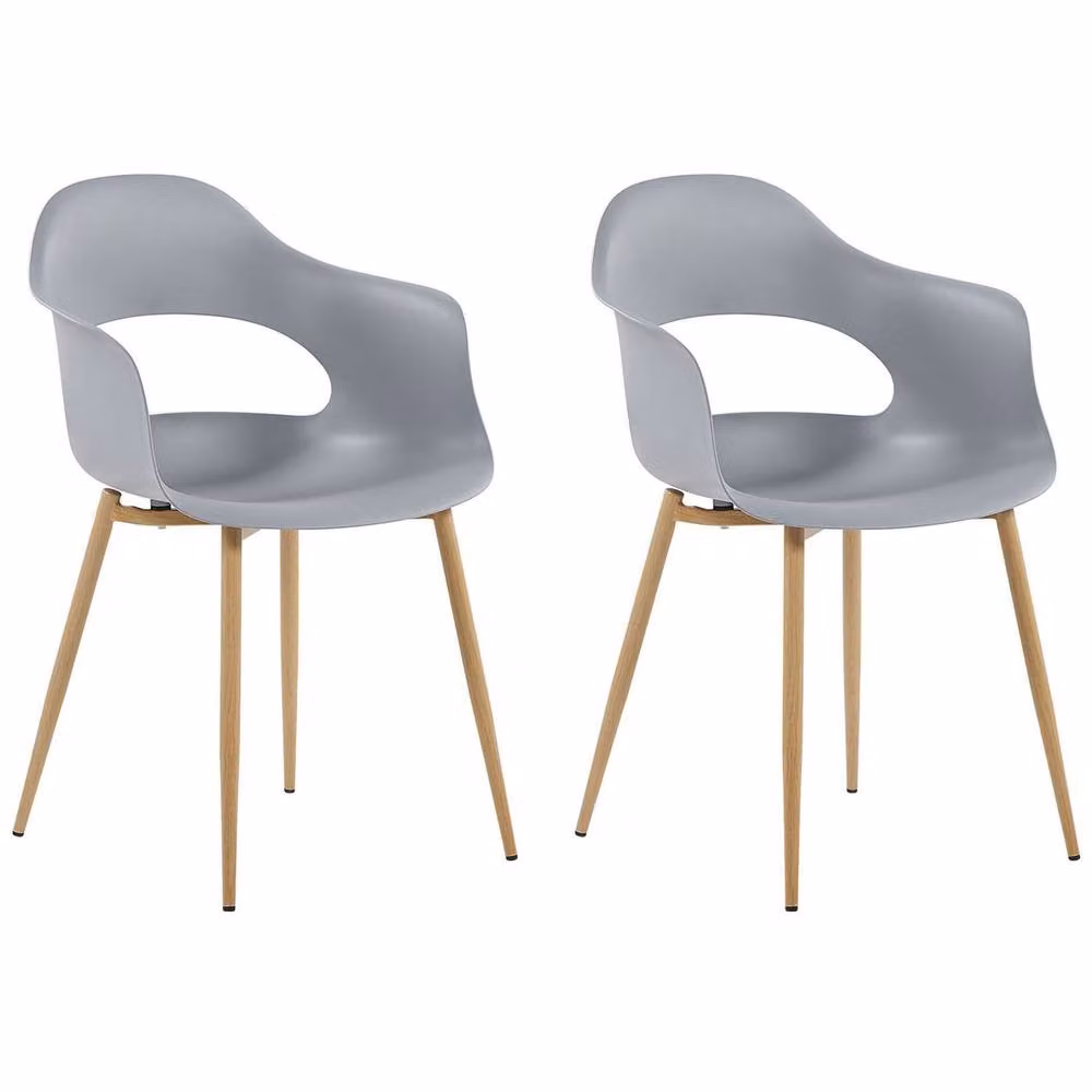 Wyld and Coco Set of 2 Modern Grey Synthetic Dining Chairs with Armrests and Metal Legs – 2