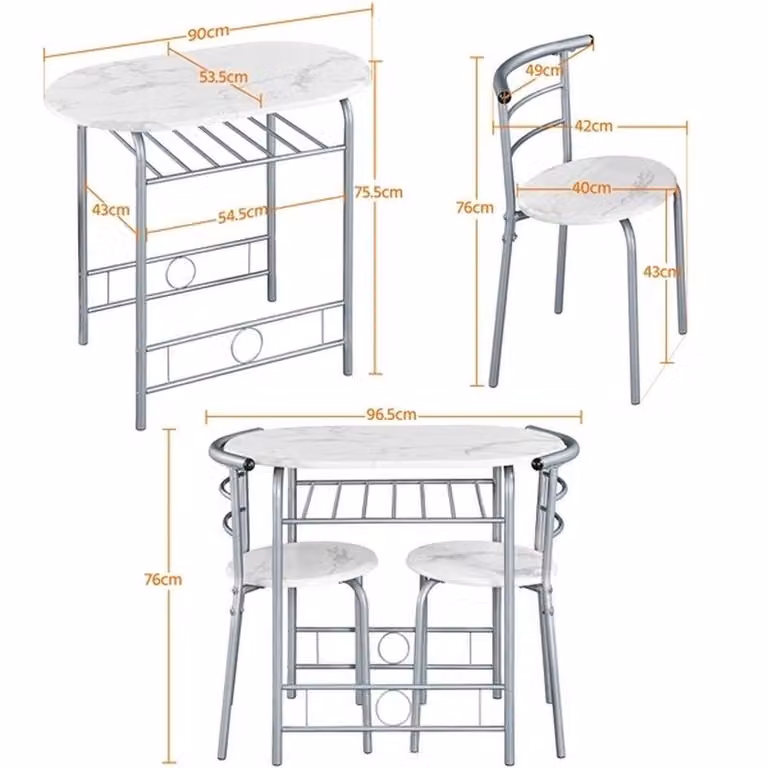 KORVIXA 3 Piece Modern Round Breakfast Bar Table Set in Silver and White, W/D/H: 100 x 100 x 100 cm