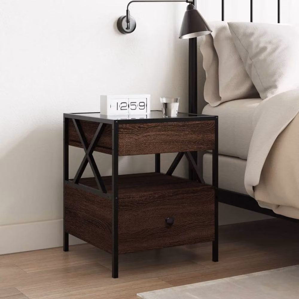Berkfield Home Infinity LED Decorative Bedside Table in Brown Oak, W/D/H: 40 x 40 x 51 cm – 2
