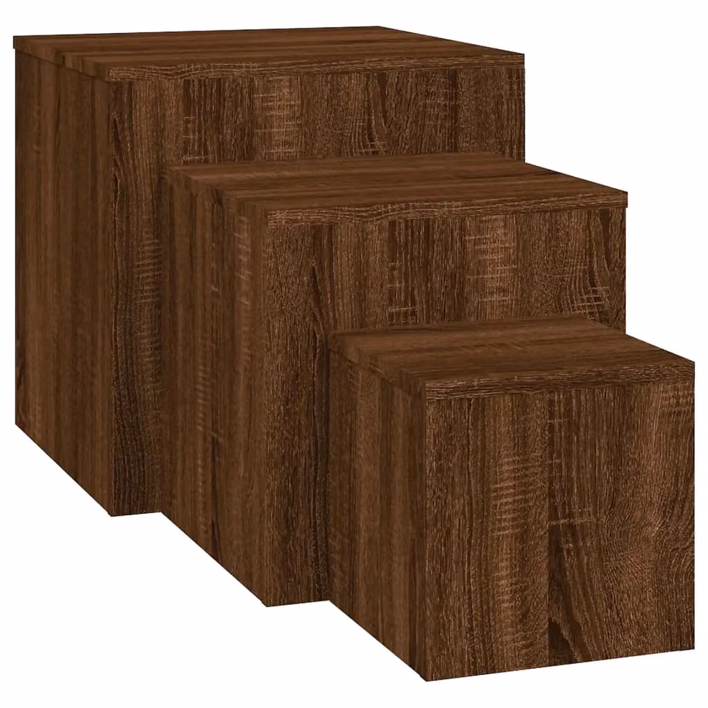 Berkfield Home Set of 3 Nesting Side Tables in Brown Oak Engineered Wood – 2