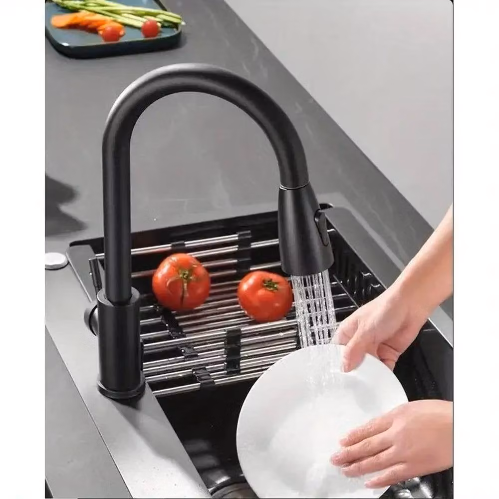 FORIOUS Matt Black Stainless Steel Single Lever Kitchen Sink Mixer Tap with Pull Out Spray Swivel Spout – 3