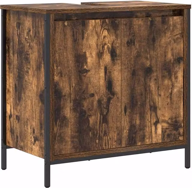 Berkfield Home Smoked Oak Bathroom Basin Cabinet in Brown W/D/H: 60 x 34.5 x 60 cm