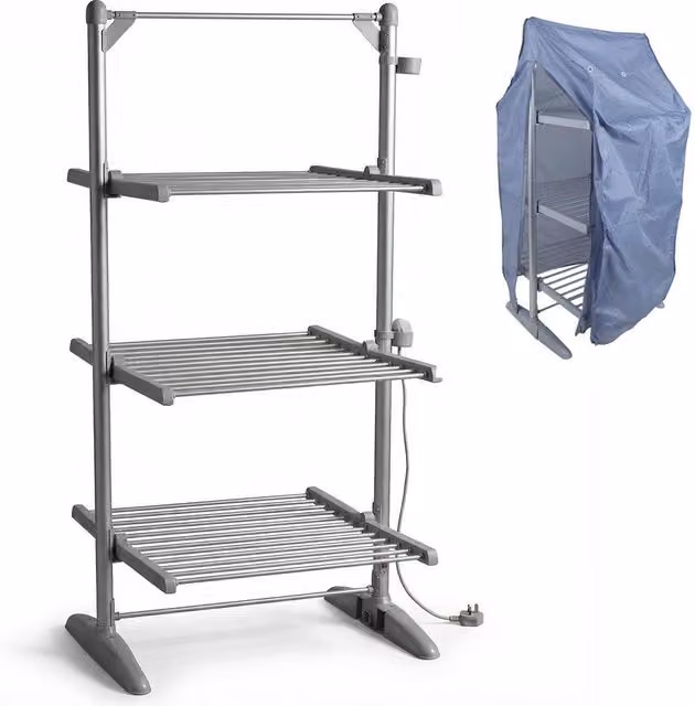 House of Home 3 Tier Heated Clothes Airer with Drying Cover and 24 Bars in Silver