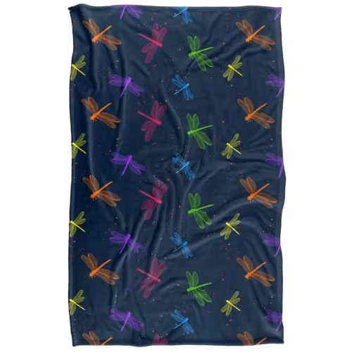 JQ Licensing Neon Dragonflies Pattern Super Soft Silky Touch Fleece Throw Blanket, Multicolour, W: 91 cm, D: 147 cm – 1