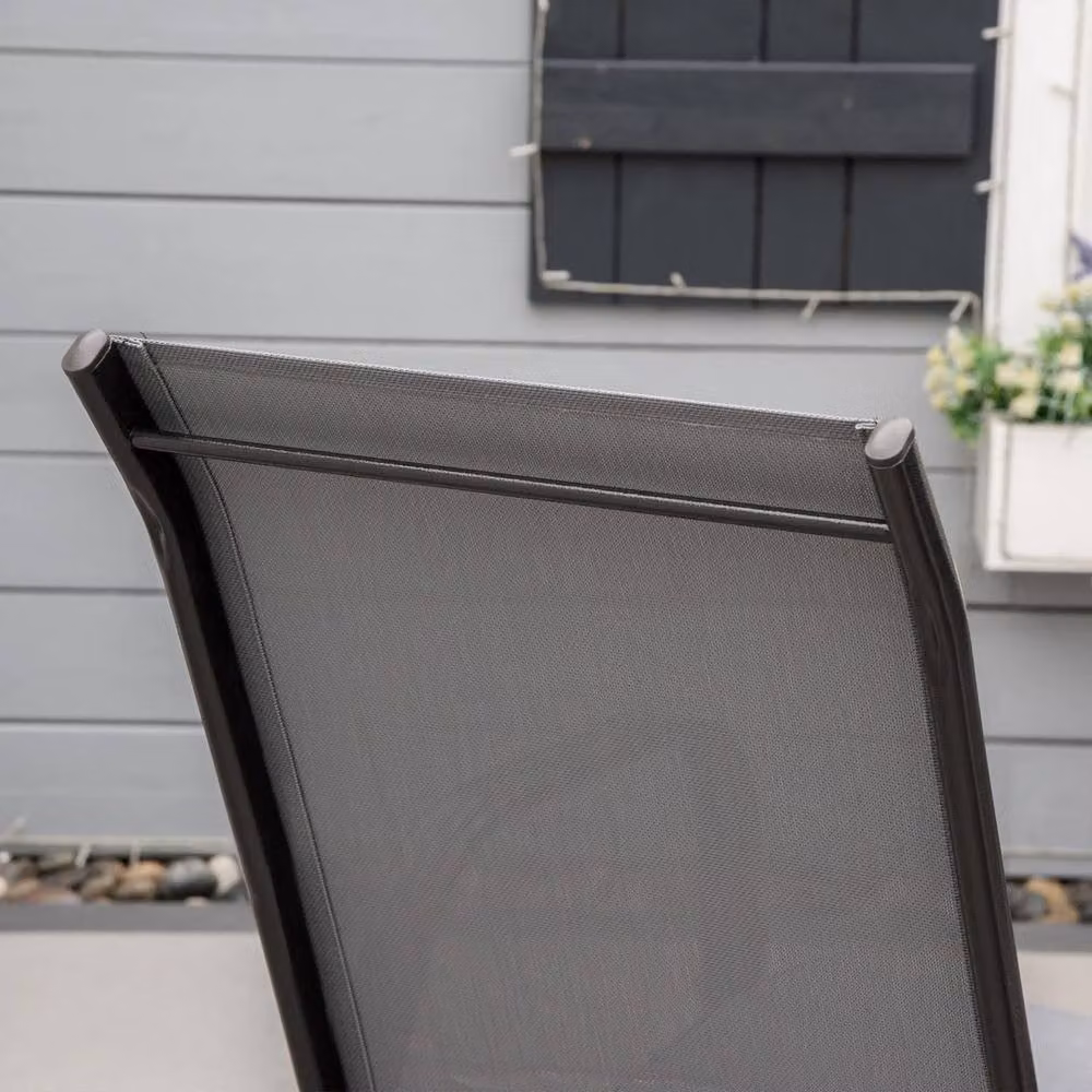 VOGREX Set of 4 High Back Outdoor Garden Dining Chairs in Dark Grey Metal – 4