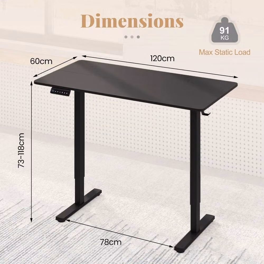 FORGEVIO Electric Height Adjustable Standing Computer Desk in Black, W: 120 cm, D: 60 cm – 2