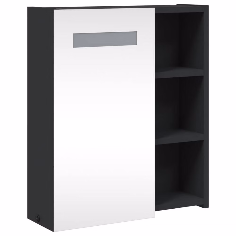 Berkfield Home Black Bathroom Mirror Cabinet with LED Lighting, W: 45 cm, D: 13 cm, H: 52 cm – 3