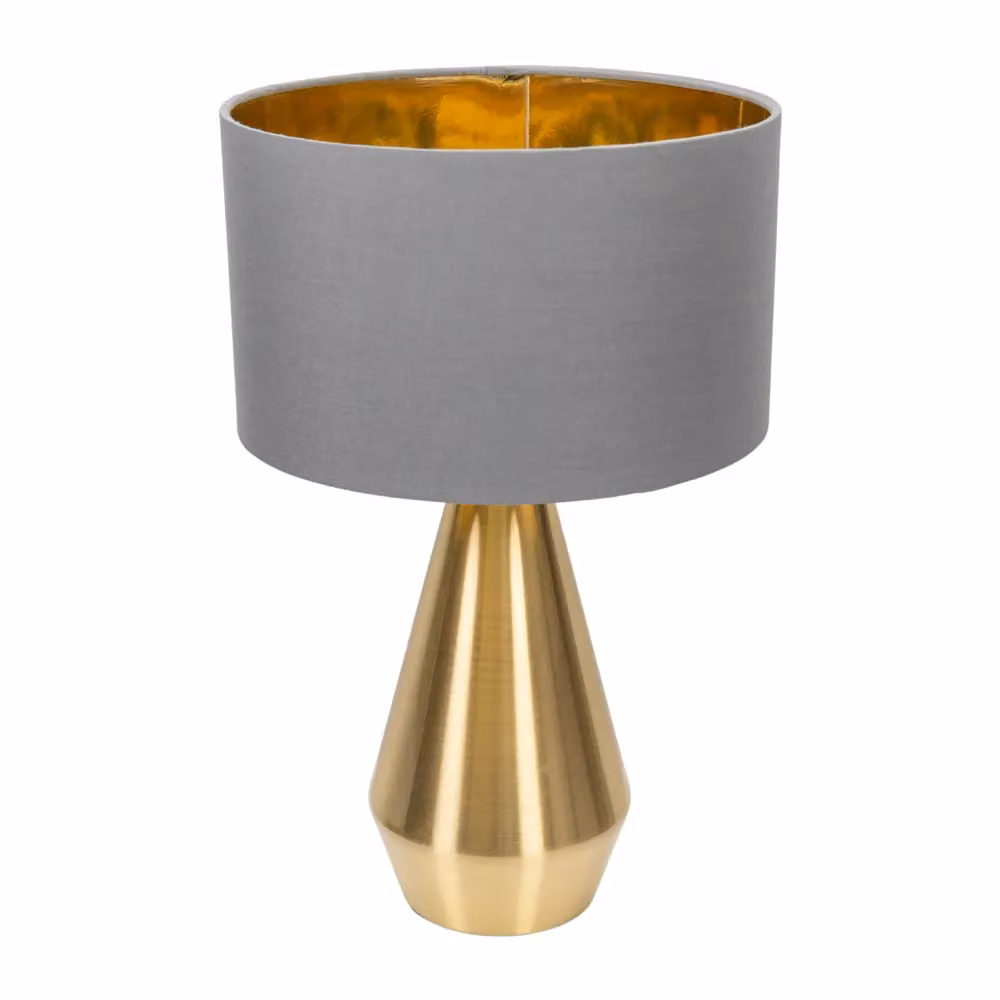 ValueLights Jax Dimmable Touch Table Lamp in Grey and Gold with Fabric Drum, Gold Inner Shade and Bulb Included – 2