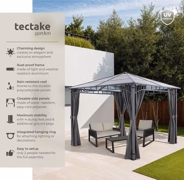 tectake Caracas Gazebo with 4 Side Panels in Grey