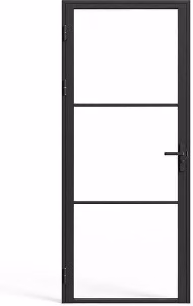 Vente-unique Reversible Modern Door Unit in Black Aluminium and Tempered Glass, H: 204 cm, W: 93 cm