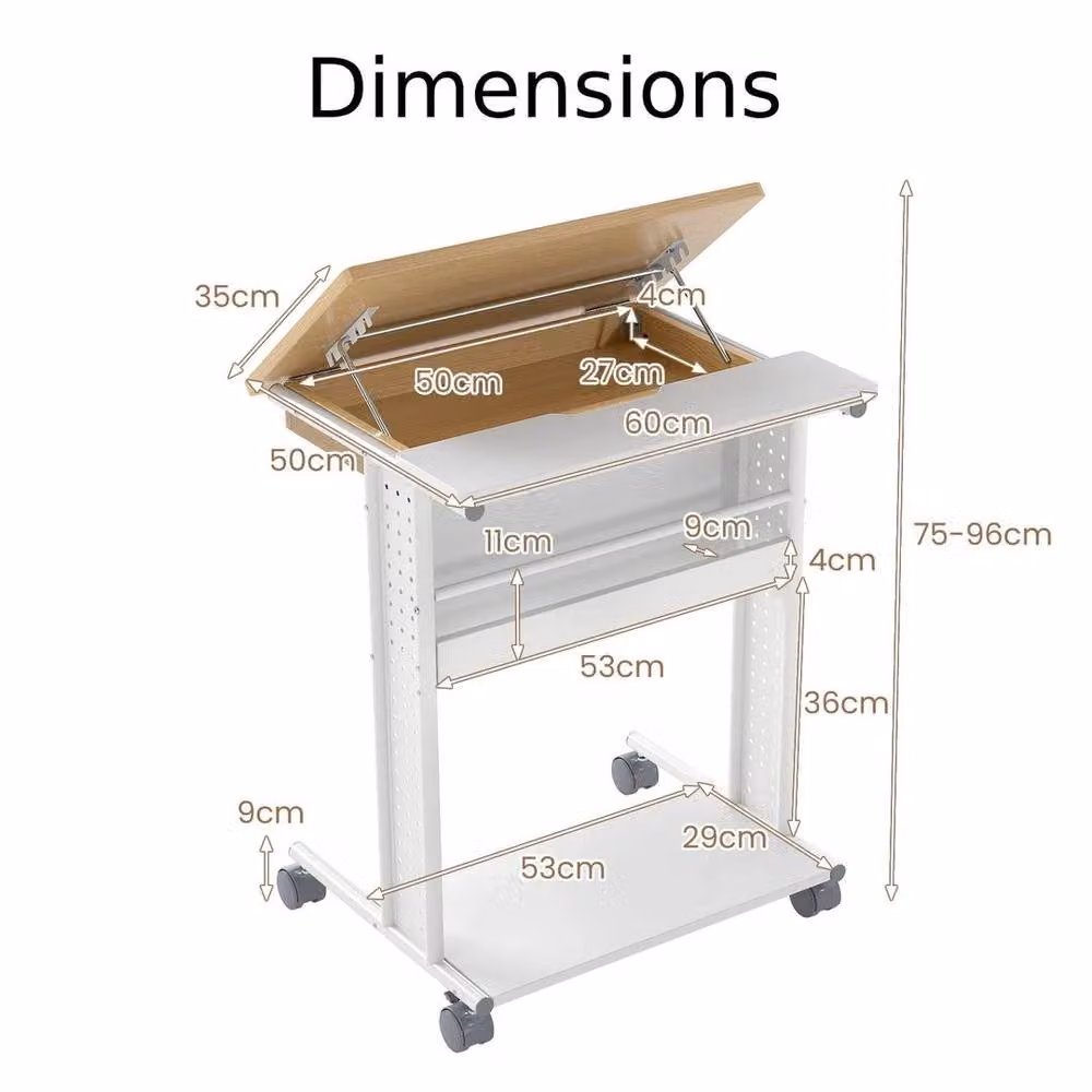 Kelvenix C-Shaped Rolling Computer Desk in White with Tilting Top and Castors – 2
