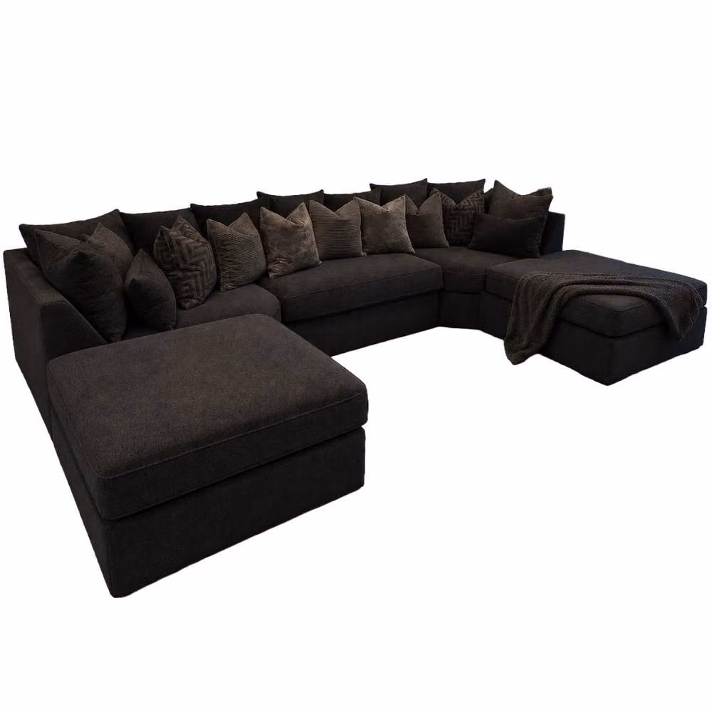 Home & Love Bishop U Shape Chenille Cinema Corner Sofa with Scatterback Cushions in Black – 2