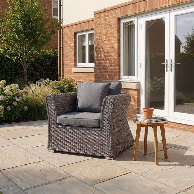 Malay Grey Rattan and Metal Garden Chair