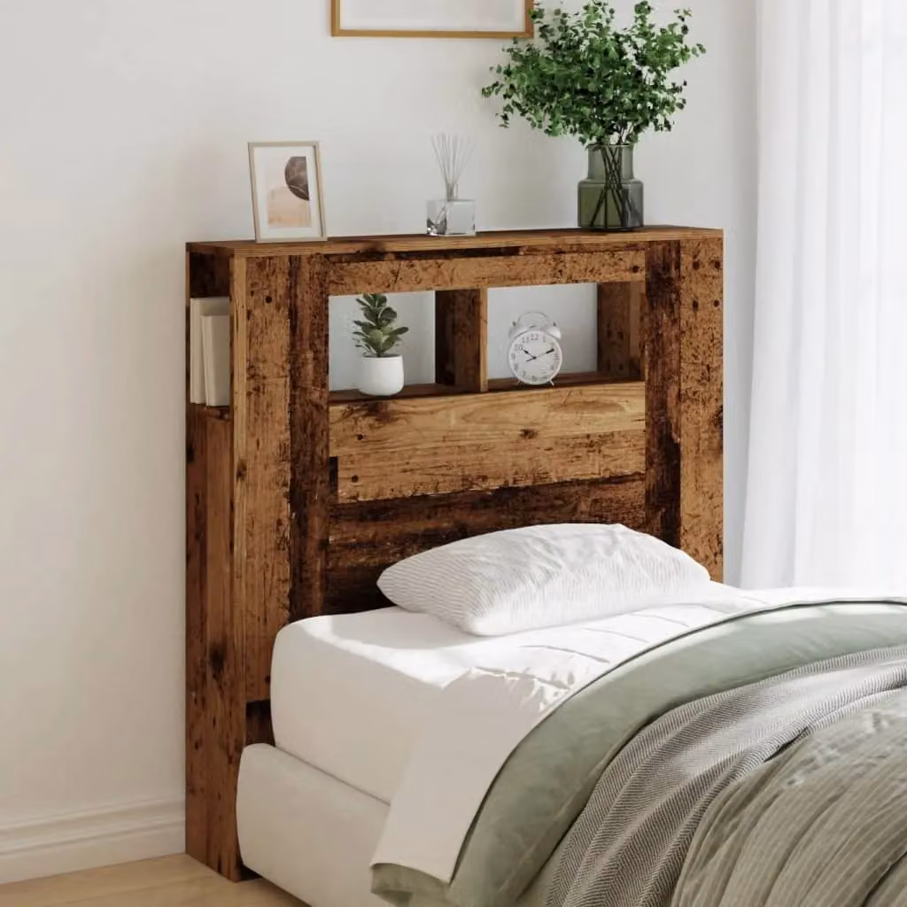 Berkfield Home LED Headboard in Old Wood Brown, W/D/H: 100 x 18.5 x 103.5 cm – 4