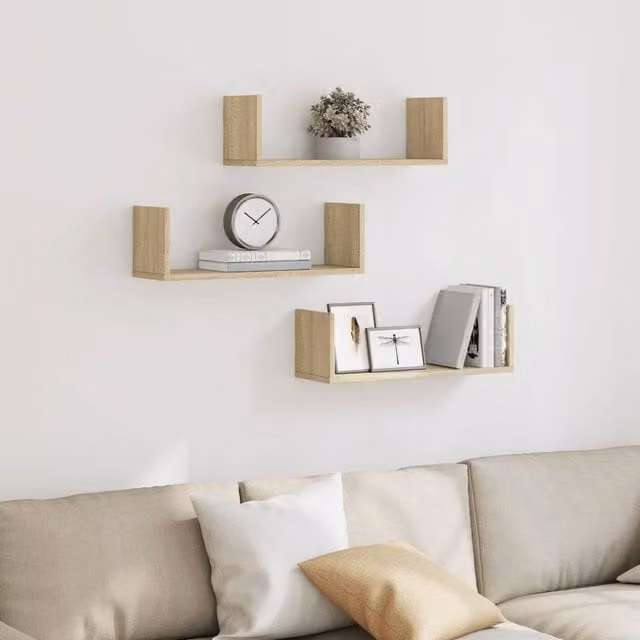 Berkfield Home Set of 3 Durable Wall Mounted Shelves in Sonoma Oak, W: 58 cm, D: 18 cm, H: 18 cm