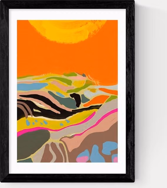 East End Prints Sunny Hills Modern Abstract Framed Art Print in Black and Multicolour