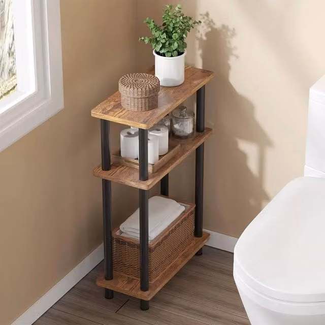 FORGEVIO Slim Narrow 3 Tier Side End Table in Brown