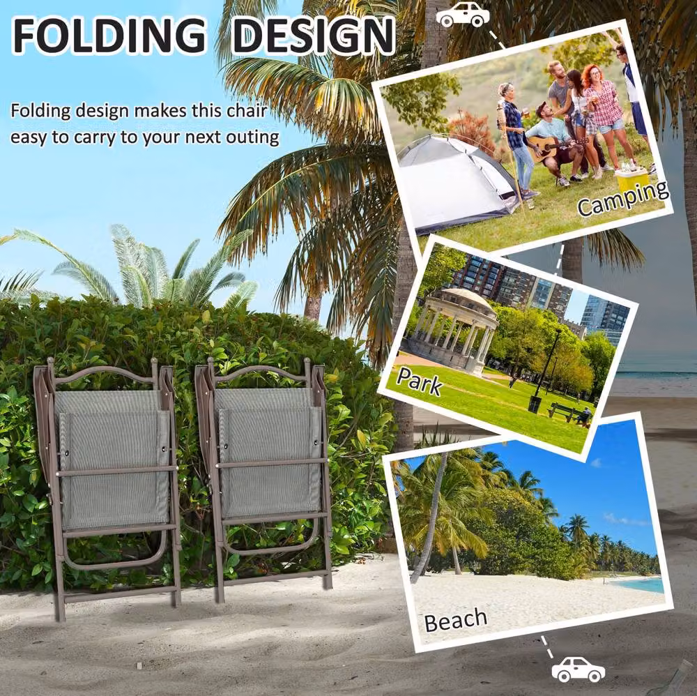STILVORA Set of 2 Grey Folding Garden Chairs with Steel Frame – 3