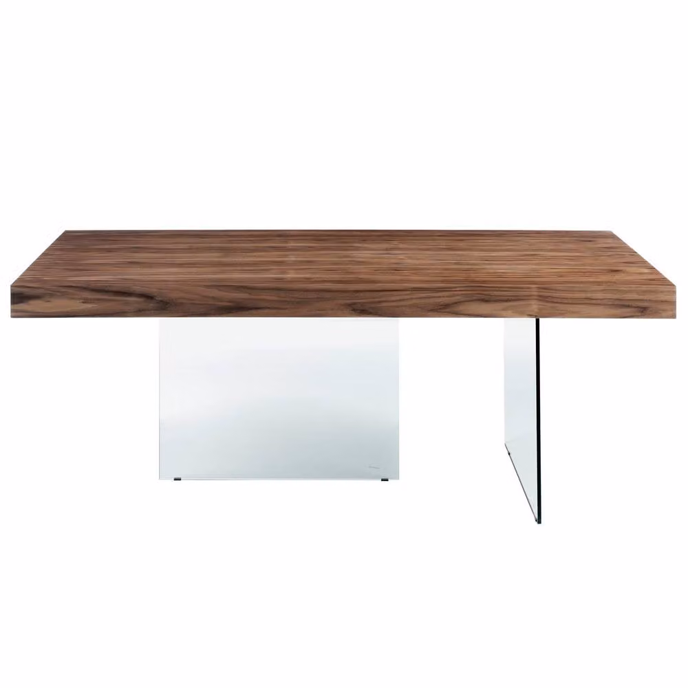 Angel Cerda Walnut Veneer Rectangular Dining Table with Tempered Glass Top in Brown – 2