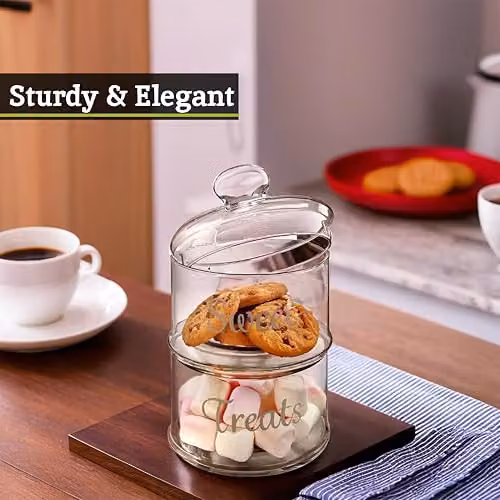 Premier Housewares Stackable Glass Storage Jars, Transparent, 2-Piece Set – 5