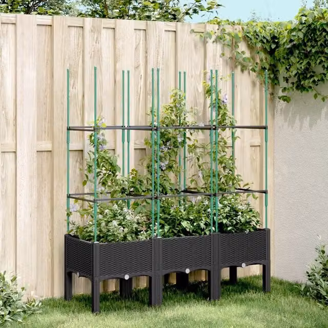 Berkfield Home Garden Planter with Trellis in Black, W/D/H: 120 x 40 x 142.5 cm – 1