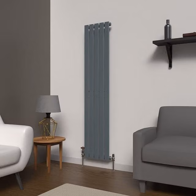 Lux Heat Flat Coloured Vertical Radiator in Slate Grey, H 160 cm x W 35 cm