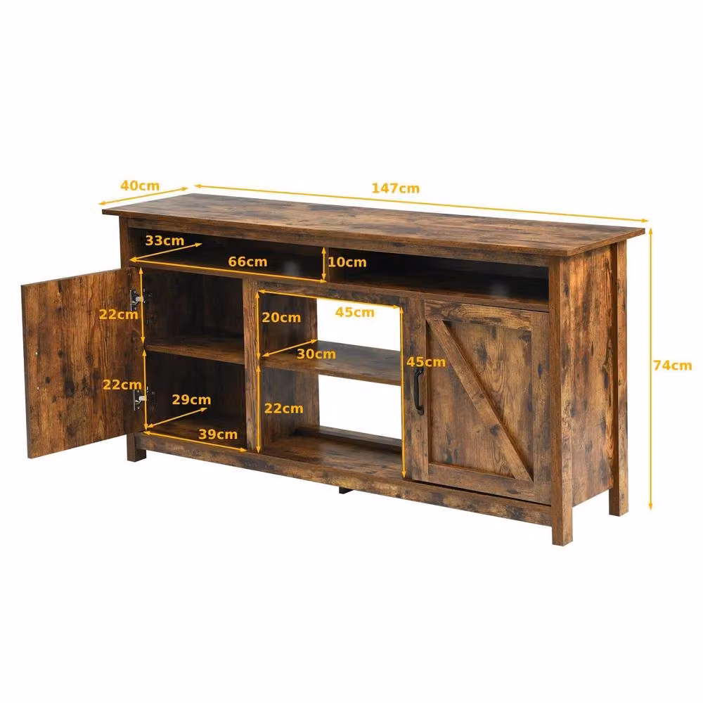Costway Industrial Entertainment Centre and Fireplace TV Stand for TVs up to 65 inch, Brown – 2