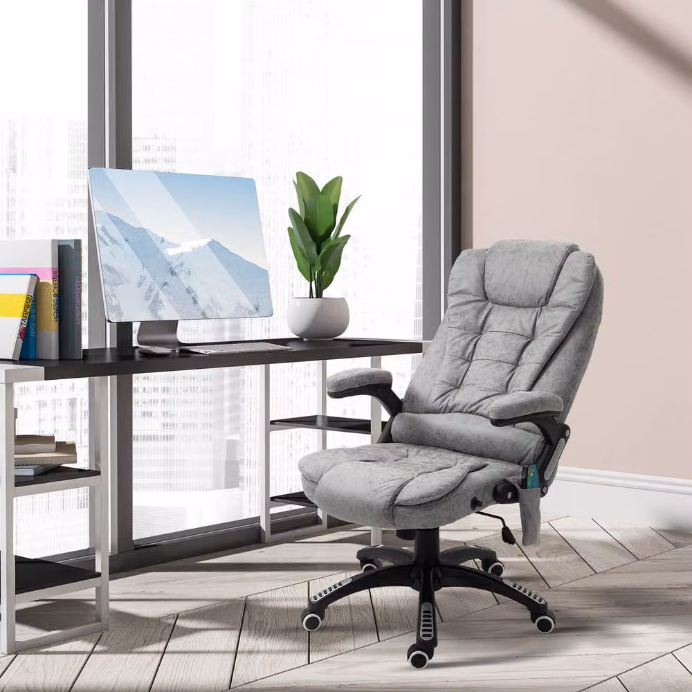 ERGOVEXA Grey Microfibre Heated Massage Recliner Executive Office Chair with Headrest and Armrests – 4