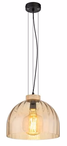 Globo Lighting Vintage Dome Pendant Light in Matt Black and Brown with Amber Glass, Diameter: 30 cm, Height: 120 cm – 1