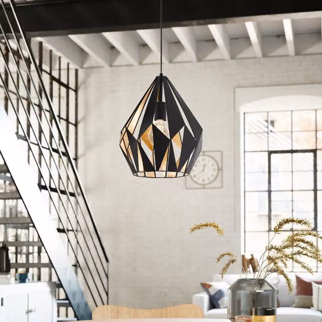 Eglo Carlton 1 Single Pendant Light E27 in Black and Gold