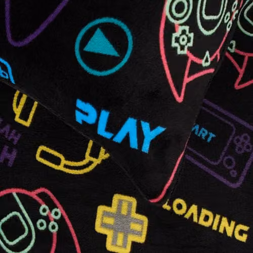 OHS Gaming Kids Reversible Fleece Duvet Cover and Pillowcase Set in Black and Blue, W/D/H: 200 x 200 cm – 2