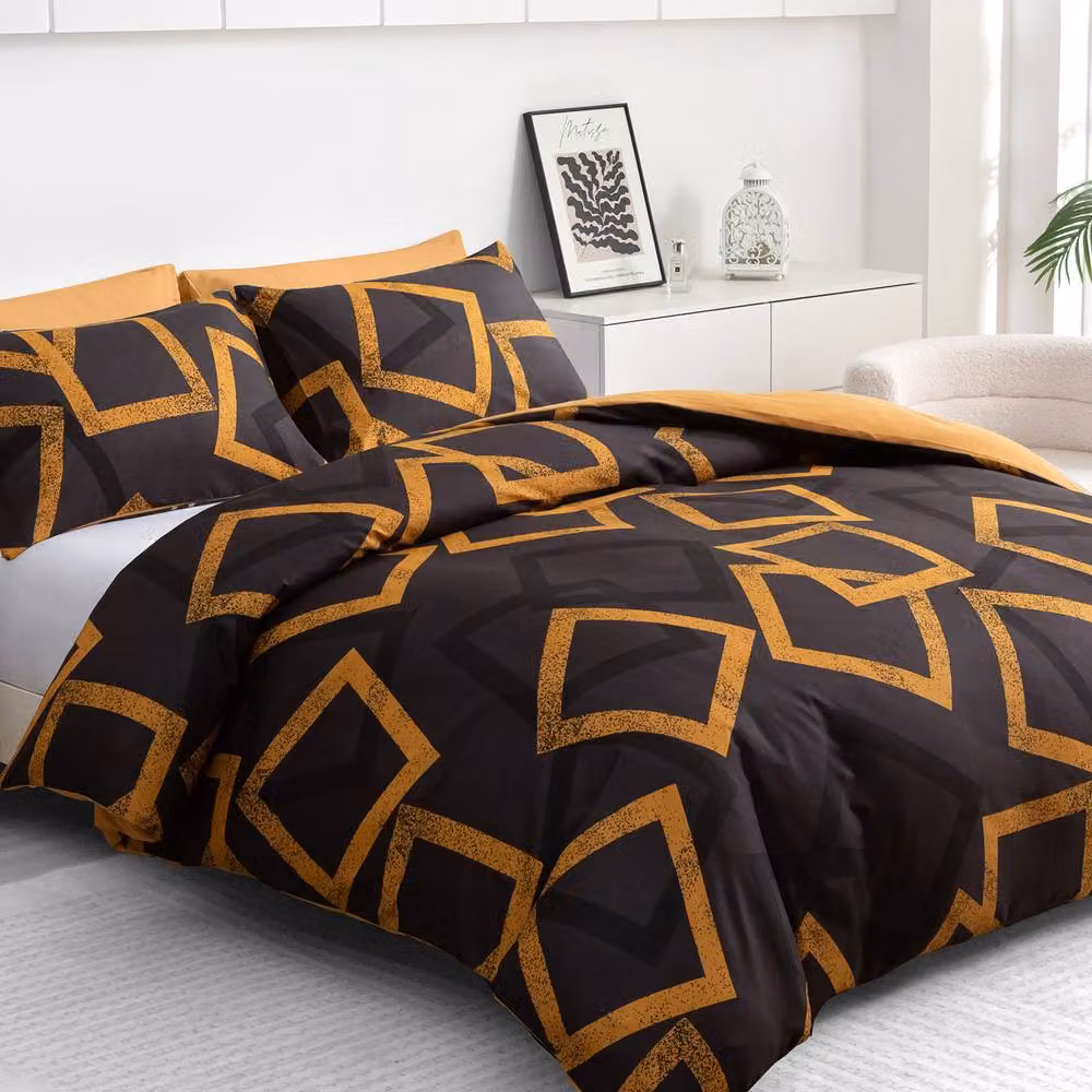 Grace 4 Piece Microfibre Reversible Duvet Cover Set with Fitted Sheet in Black or Gold – 9