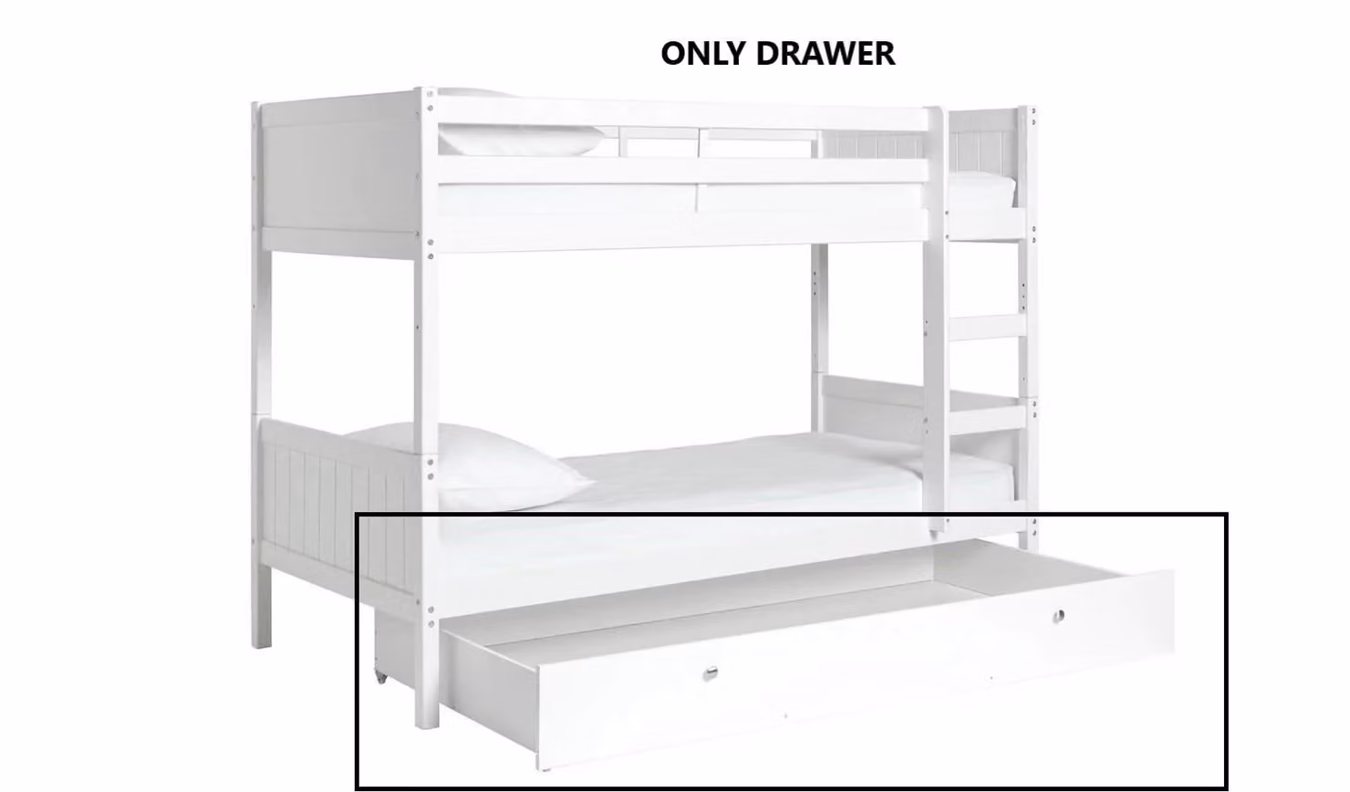 Cheap Furniture Warehouse Detachable White Bunk Storage Drawer W: 91.3 cm, D: 23.2 cm, H: 185.6 cm