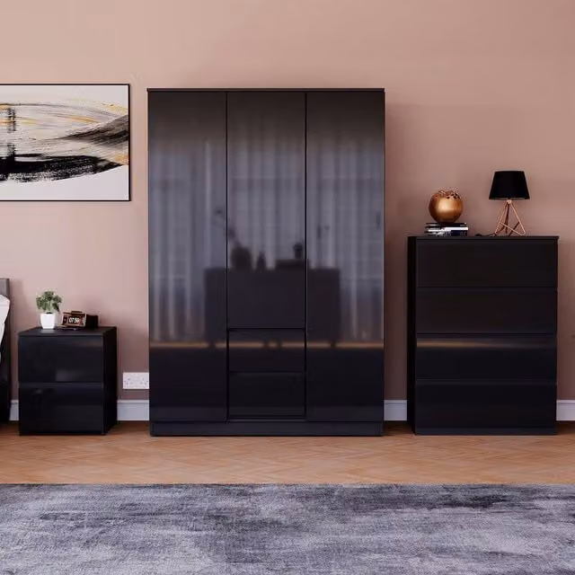 HD Designs Vida Designs Glinton 3 Piece Black Glossy Bedroom Set – 1
