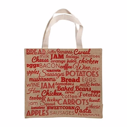 Orsina Food Stuff Reusable Shopping Tote Bag in Red and Beige – 1