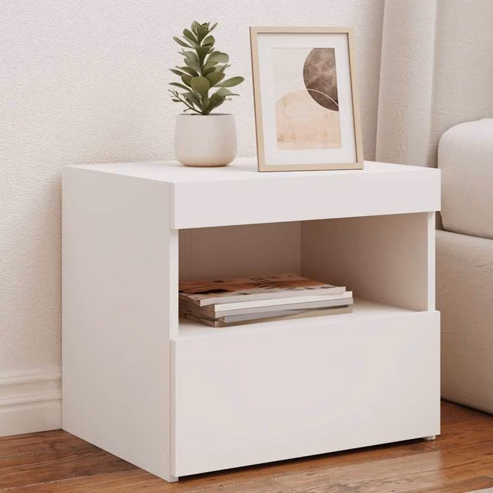 Berkfield Home Set of 2 Modern White Bedside Cabinets with Integrated LED Lighting, W/D/H: 50 x 40 x 45 cm – 2