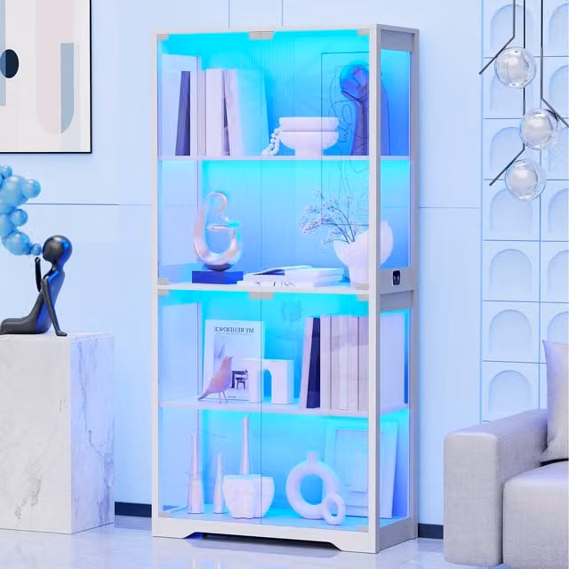 BROTTAR White Display Cabinet with Glass Doors and Integrated LED Lighting, H 165.1 x W 80.0 x D 35.56 cm