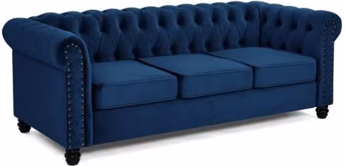 TGC Chester Blue Velvet Fabric 3 Seater Chesterfield Sofa
