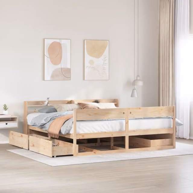 Berkfield Home Rustic Solid Wood Pine Bed Frame in Brown, 200 x 200 cm