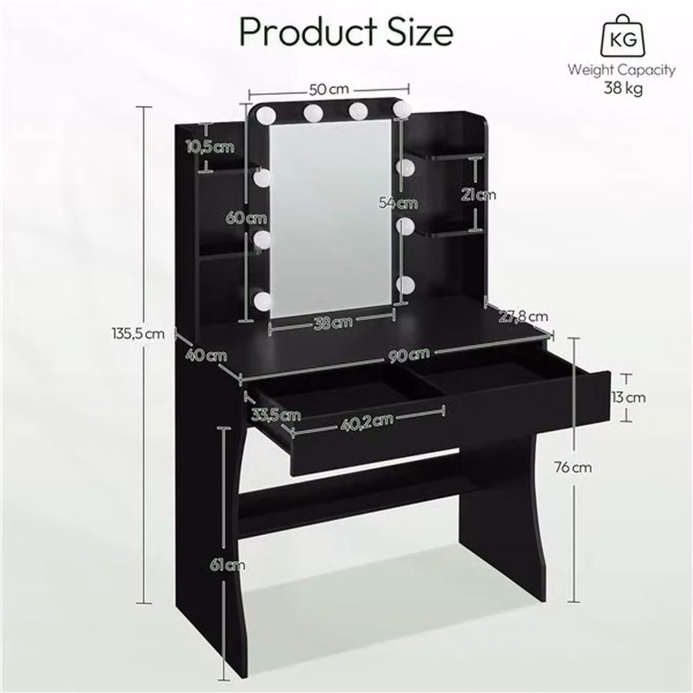 EONLION Black Modern Dressing Table Vanity Desk with Hollywood LED Lights – 2
