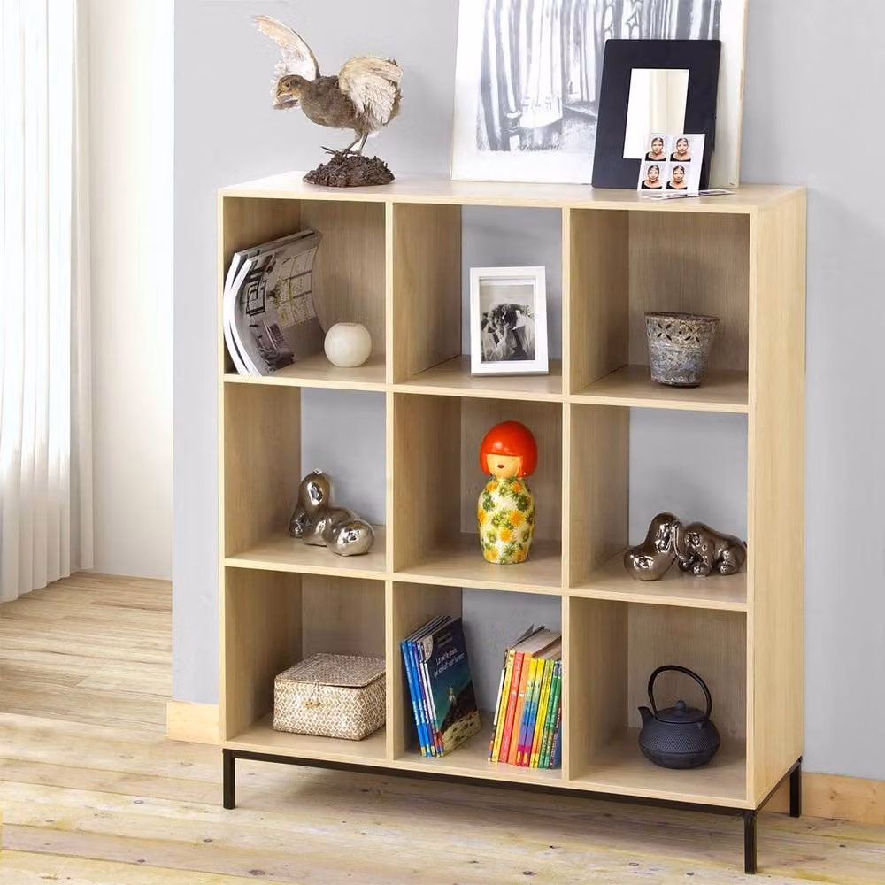 CALICOSY 9-Compartment Cube Storage Shelf with Metal Legs in Light Brown – 2