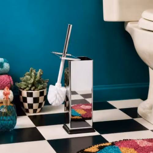 Harbour Housewares Silver Square Toilet Brush and Holder Set with Covered Stainless Steel Design – 2