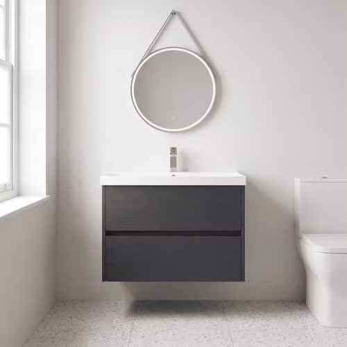 Balterley Wall Hung 2 Drawer Vanity Unit with Basin, Graphite Grey, W: 81.0 cm, D: 39.5 cm, H: 58.9 cm – 3
